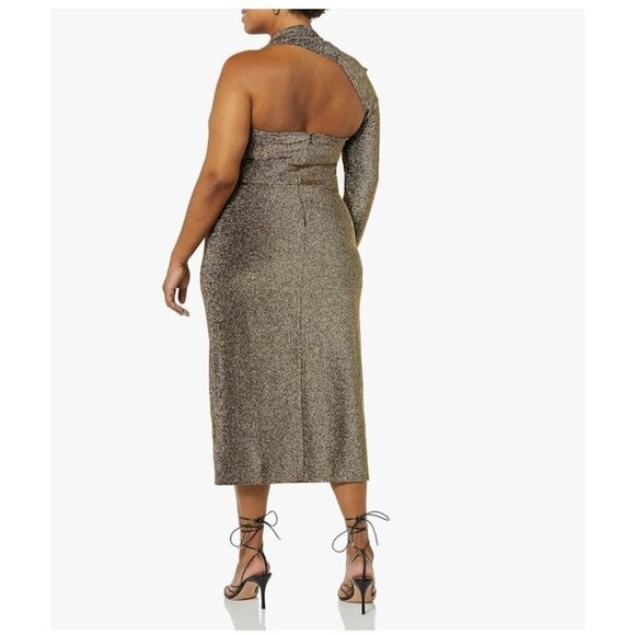 Terea Women's Nola One Shoulder Metallic MIdi Dress Size M NWT - Picture 2 of 6